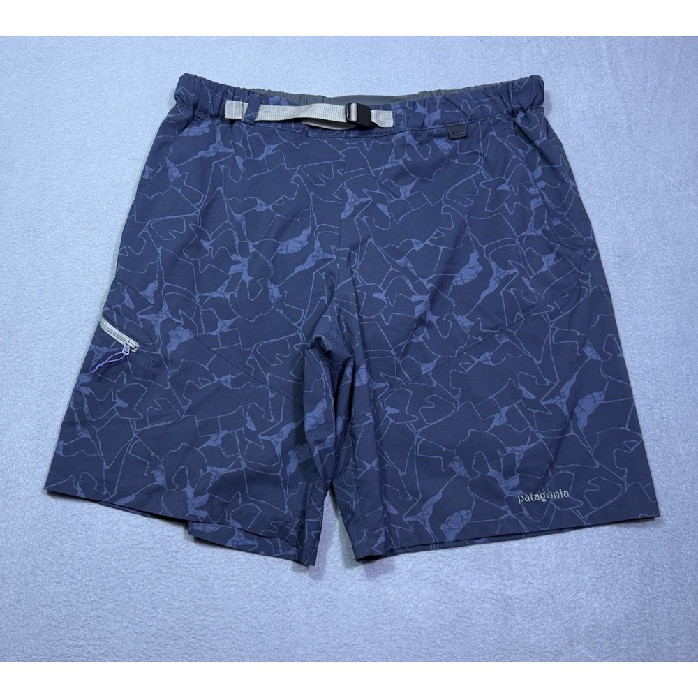 Patagonia RPS Rock Shorts Mens L Blue Geometric Climbing Hiking Belt Gorpcore